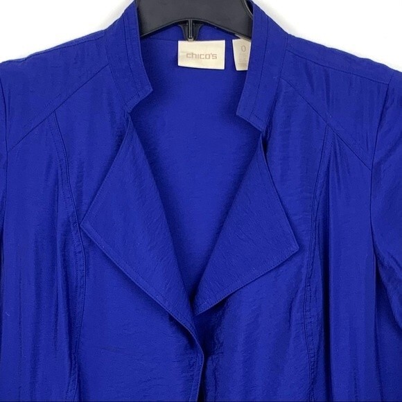 Chico’s Women's Size 0 Small Blue Open Front Jacket Nylon Ruched Lightweight - Picture 8 of 10